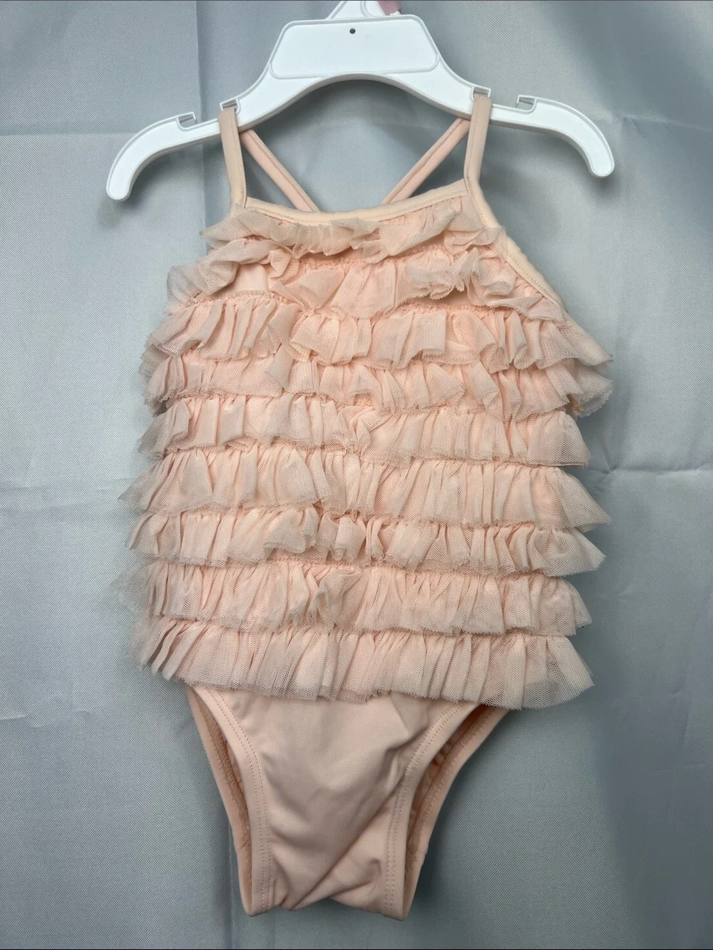 Baby Gap Peach ruffled one piece swimsuit size 6-12 months